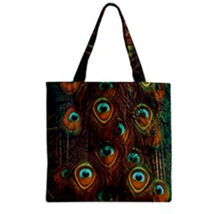 Peacock Feathers Zipper Grocery Tote Bag by Ravend