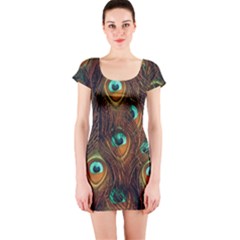 Peacock Feathers Short Sleeve Bodycon Dress