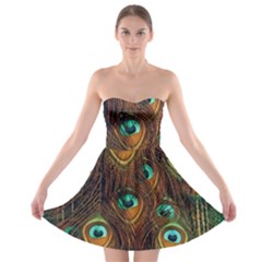 Peacock Feathers Strapless Bra Top Dress