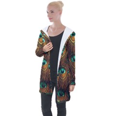 Peacock Feathers Longline Hooded Cardigan