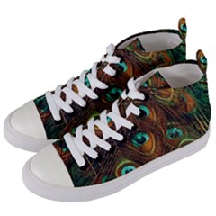 Peacock Feathers Women s Mid-top Canvas Sneakers by Ravend