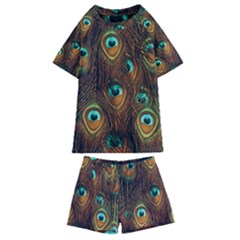 Peacock Feathers Kids  Swim Tee And Shorts Set