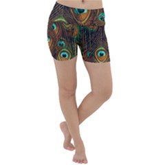 Peacock Feathers Lightweight Velour Yoga Shorts by Ravend