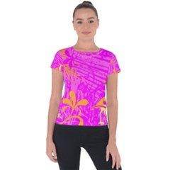 Spring Tropical Floral Palm Bird Short Sleeve Sports Top  by Ravend