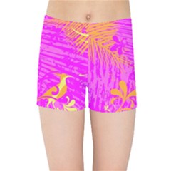 Spring Tropical Floral Palm Bird Kids  Sports Shorts