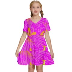 Spring Tropical Floral Palm Bird Kids  Short Sleeve Tiered Mini Dress