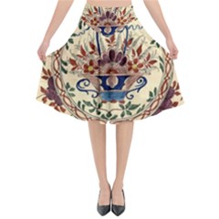 Vintage Antique Plate China Flared Midi Skirt