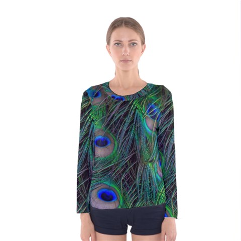 Beautiful Peacock Feathers Women s Long Sleeve Tee by Ravend