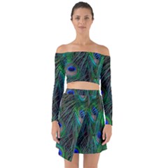 Beautiful Peacock Feathers Off Shoulder Top With Skirt Set by Ravend