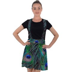 Beautiful Peacock Feathers Velvet Suspender Skater Skirt by Ravend