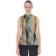 Abstract Painting In Colored Paints Mock Neck Shell Top