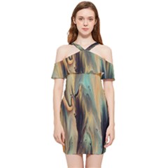 Abstract Painting In Colored Paints Shoulder Frill Bodycon Summer Dress