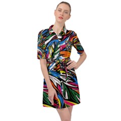 Tropical Monstera Pattern Leaf Belted Shirt Dress by Ravend