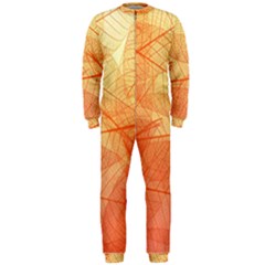 Orange Leaf Texture Pattern Onepiece Jumpsuit (men)
