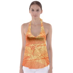 Orange Leaf Texture Pattern Babydoll Tankini Top by Ravend