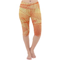 Orange Leaf Texture Pattern Lightweight Velour Cropped Yoga Leggings