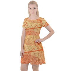 Orange Leaf Texture Pattern Cap Sleeve Velour Dress  by Ravend