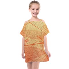 Orange Leaf Texture Pattern Kids  One Piece Chiffon Dress