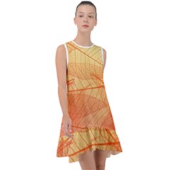 Orange Leaf Texture Pattern Frill Swing Dress