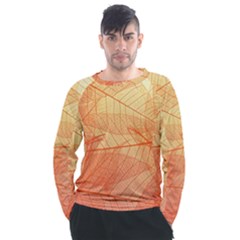 Orange Leaf Texture Pattern Men s Long Sleeve Raglan Tee