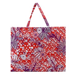 Leaf Red Point Flower White Zipper Large Tote Bag