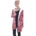 Leaf Red Point Flower White Longline Hooded Cardigan View1