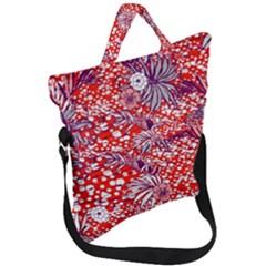 Leaf Red Point Flower White Fold Over Handle Tote Bag