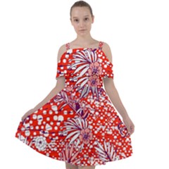 Leaf Red Point Flower White Cut Out Shoulders Chiffon Dress by Ravend