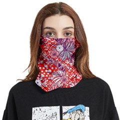 Leaf Red Point Flower White Face Covering Bandana (two Sides)