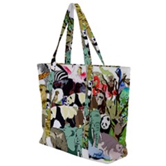 Zoo-animals-peacock-lion-hippo Zip Up Canvas Bag by Pakrebo
