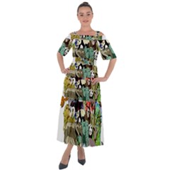 Zoo-animals-peacock-lion-hippo Shoulder Straps Boho Maxi Dress  by Pakrebo