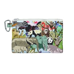 Zoo-animals-peacock-lion-hippo- Canvas Cosmetic Bag (medium) by Pakrebo