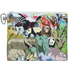 Zoo-animals-peacock-lion-hippo- Canvas Cosmetic Bag (xxxl) by Pakrebo