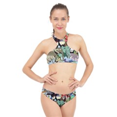 Zoo-animals-peacock-lion-hippo- High Neck Bikini Set