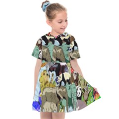 Zoo-animals-peacock-lion-hippo- Kids  Sailor Dress by Pakrebo