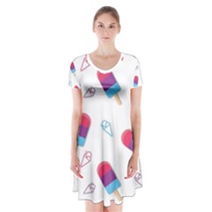 Ice Cream Popsicles Wallpaper Short Sleeve V-neck Flare Dress by Ravend