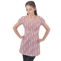 Thunder Flash Abstract Texture Art Puff Sleeve Tunic Top