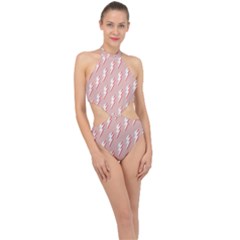 Thunder Flash Abstract Texture Art Halter Side Cut Swimsuit by Ravend