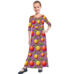 Illustration Fruit Pattern Seamless Kids  Quarter Sleeve Maxi Dress