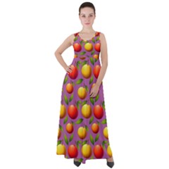 Illustration Fruit Pattern Seamless Empire Waist Velour Maxi Dress