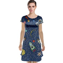 Illustration Cat Space Astronaut Rocket Maze Cap Sleeve Nightdress