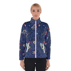 Illustration Cat Space Astronaut Rocket Maze Women s Bomber Jacket