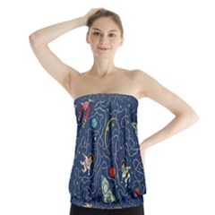 Illustration Cat Space Astronaut Rocket Maze Strapless Top