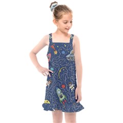 Illustration Cat Space Astronaut Rocket Maze Kids  Overall Dress