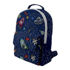 Illustration Cat Space Astronaut Rocket Maze Flap Pocket Backpack (large) by Ravend