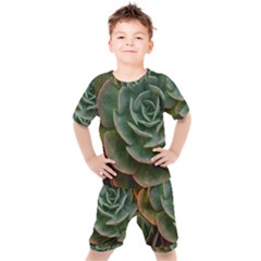 Green Orchid Plant Pattern Kids  Tee And Shorts Set