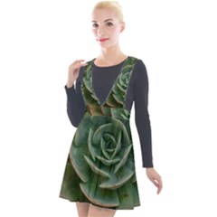 Green Orchid Plant Pattern Plunge Pinafore Velour Dress