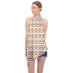 Geometric Tribal Pattern Design Halter Asymmetric Satin Top