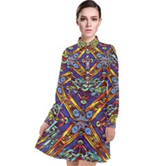 Mosaic Pattern Background Long Sleeve Chiffon Shirt Dress