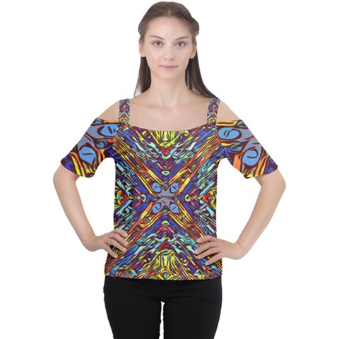 Mosaic Pattern Background Cutout Shoulder Tee by Ravend